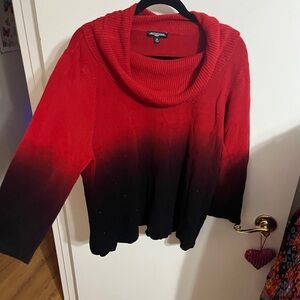 💝 2X Notations Red Ombre Cowl Neck Sweater Rhinestones